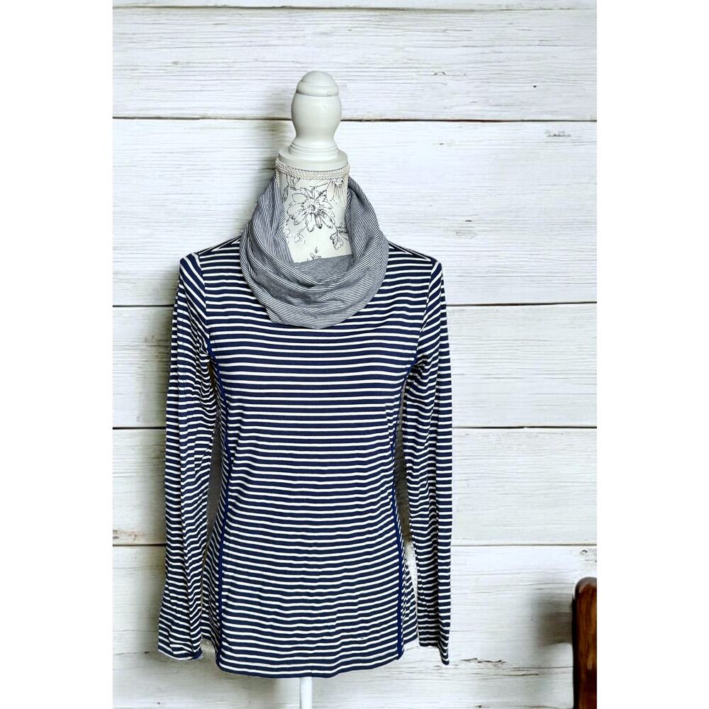 EP New York Navy Blue White Long Sleeve Striped Cowl Neck Top Size XS